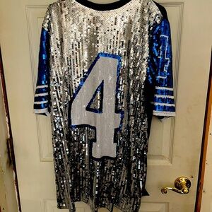 Game day Silver and Blue Sequin Jersey Dress Dallas Cowboy Colors Size One Size